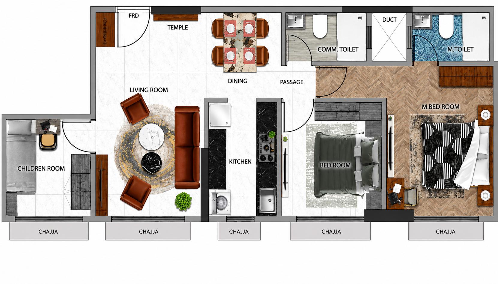 3BHK floor plan