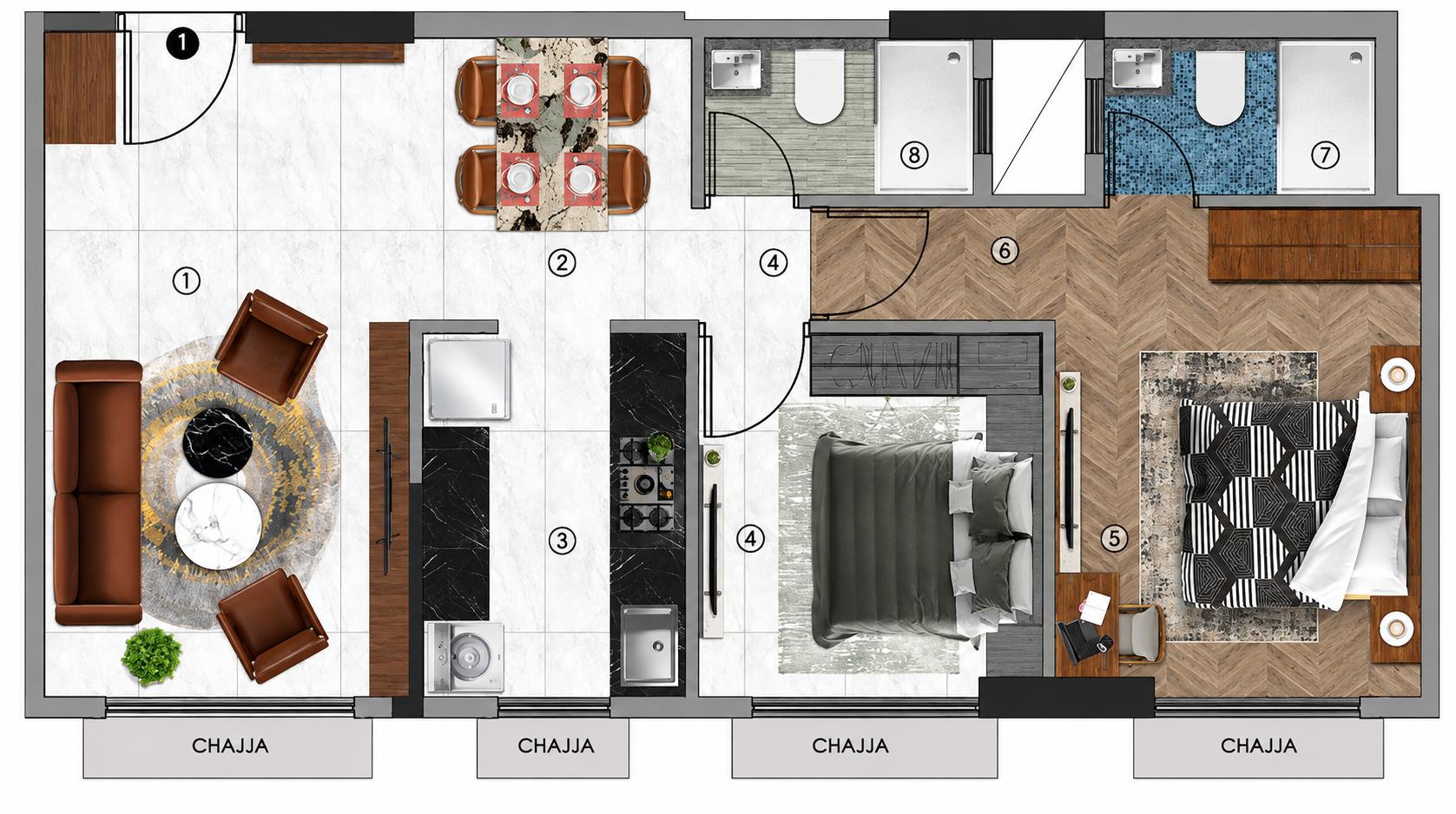 2BHK floor plan