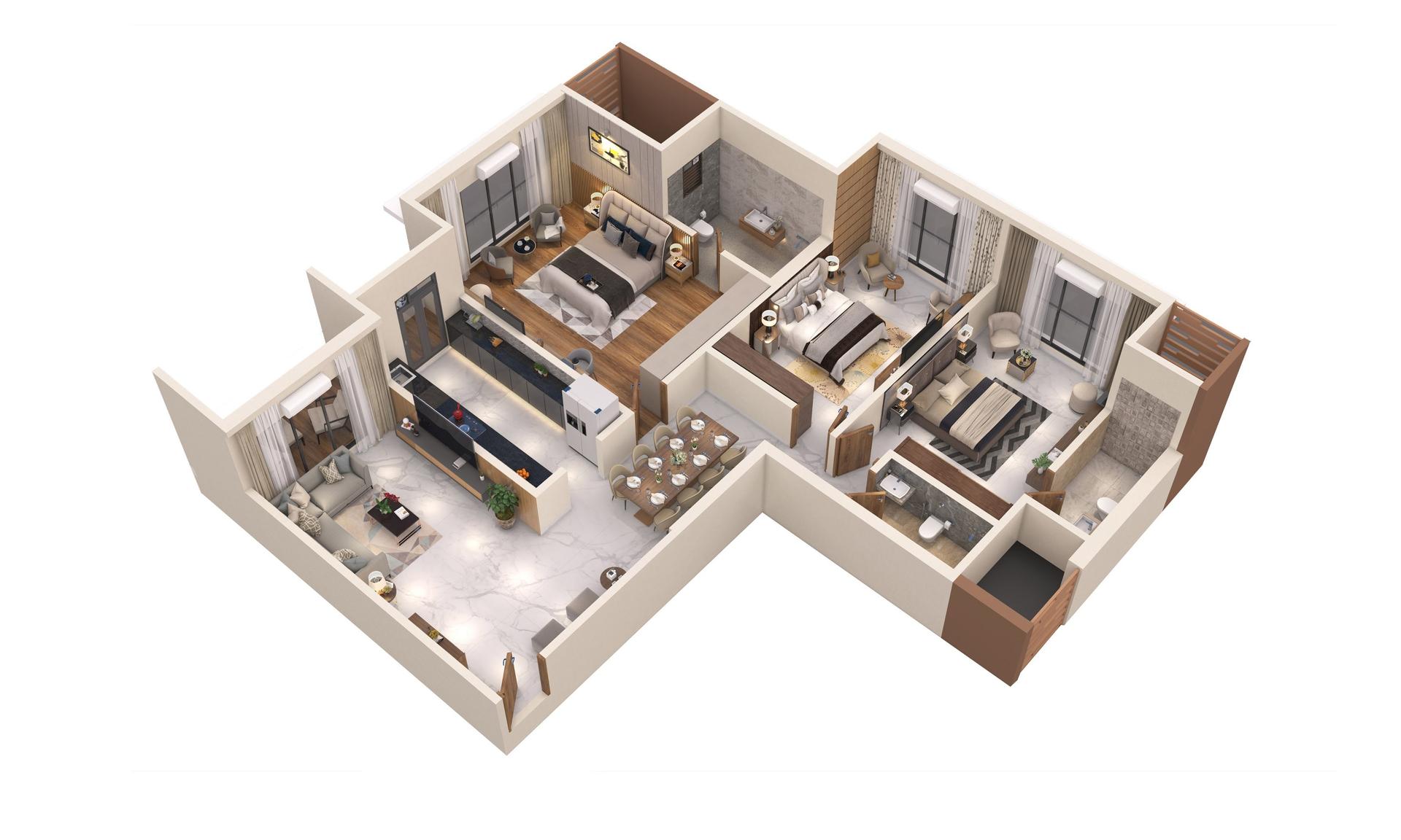 3BHK floor plan
