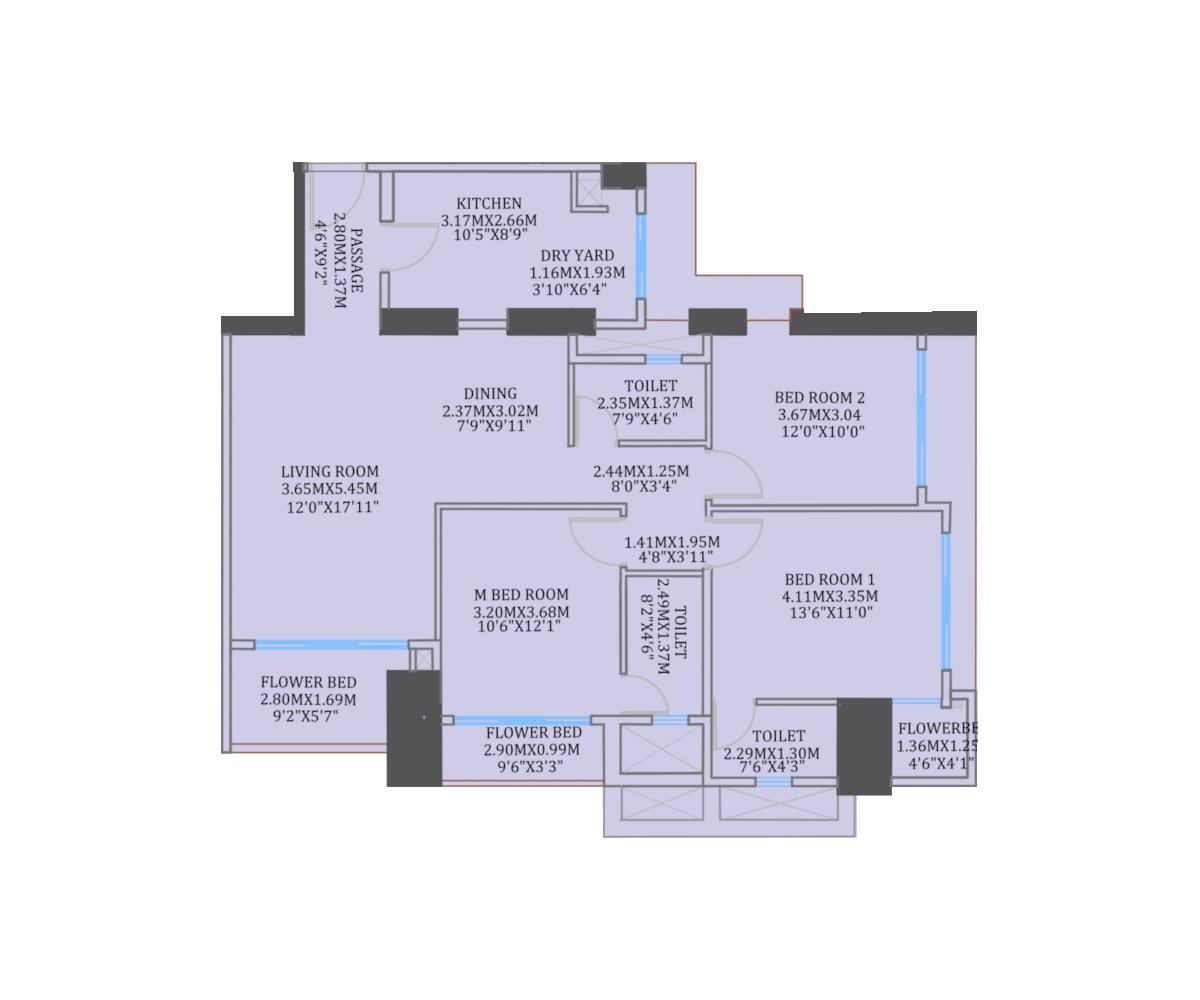 3BHK Type2 floor plan