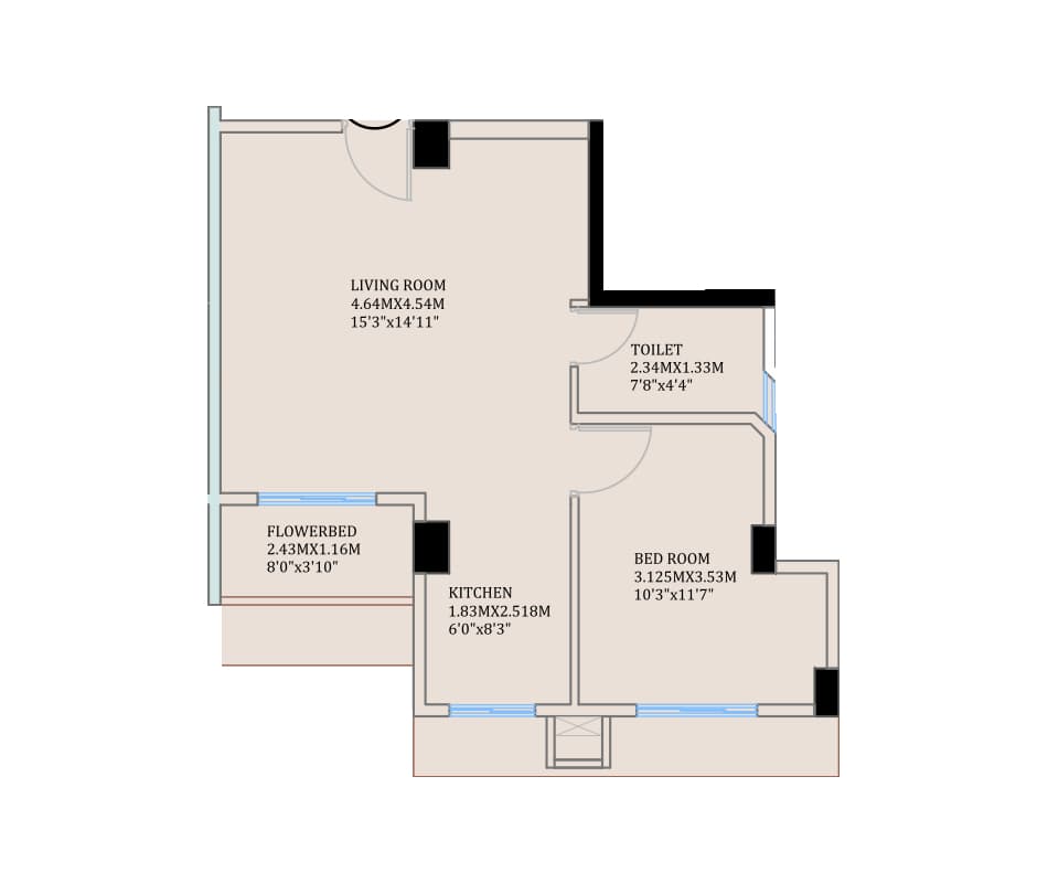 1BHK Type2 floor plan