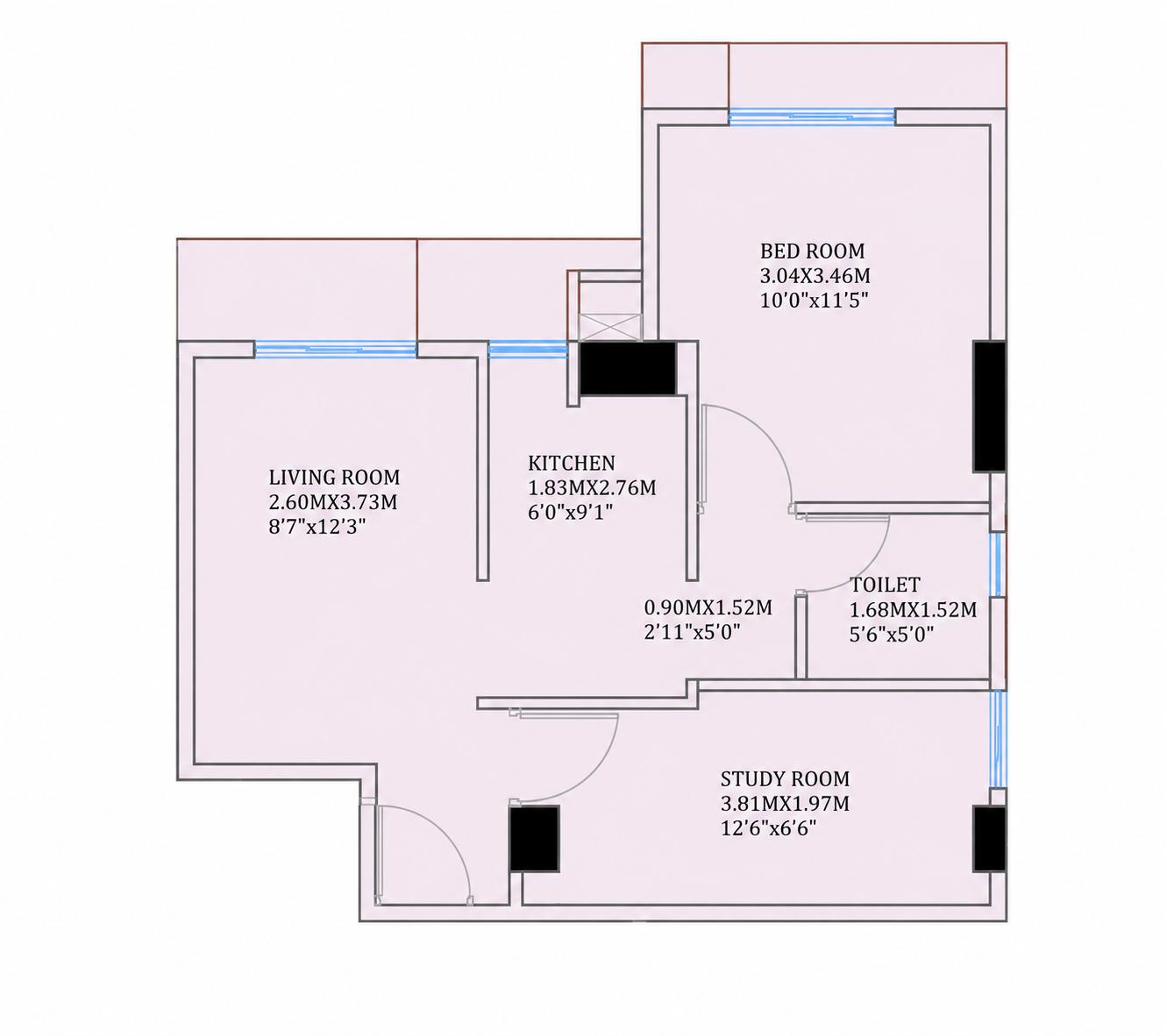 1.5BHK Type1 floor plan