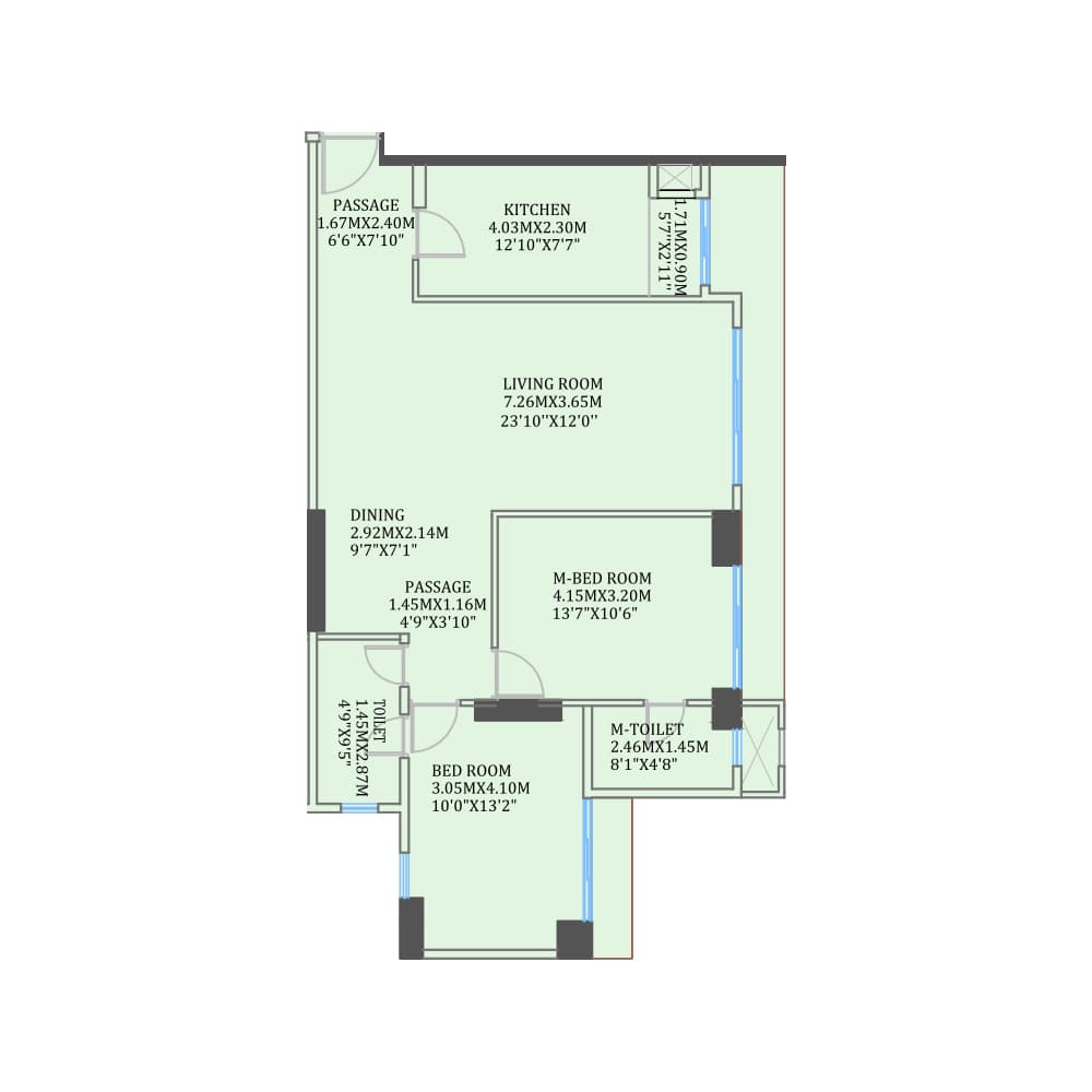 2BHK Type2 floor plan