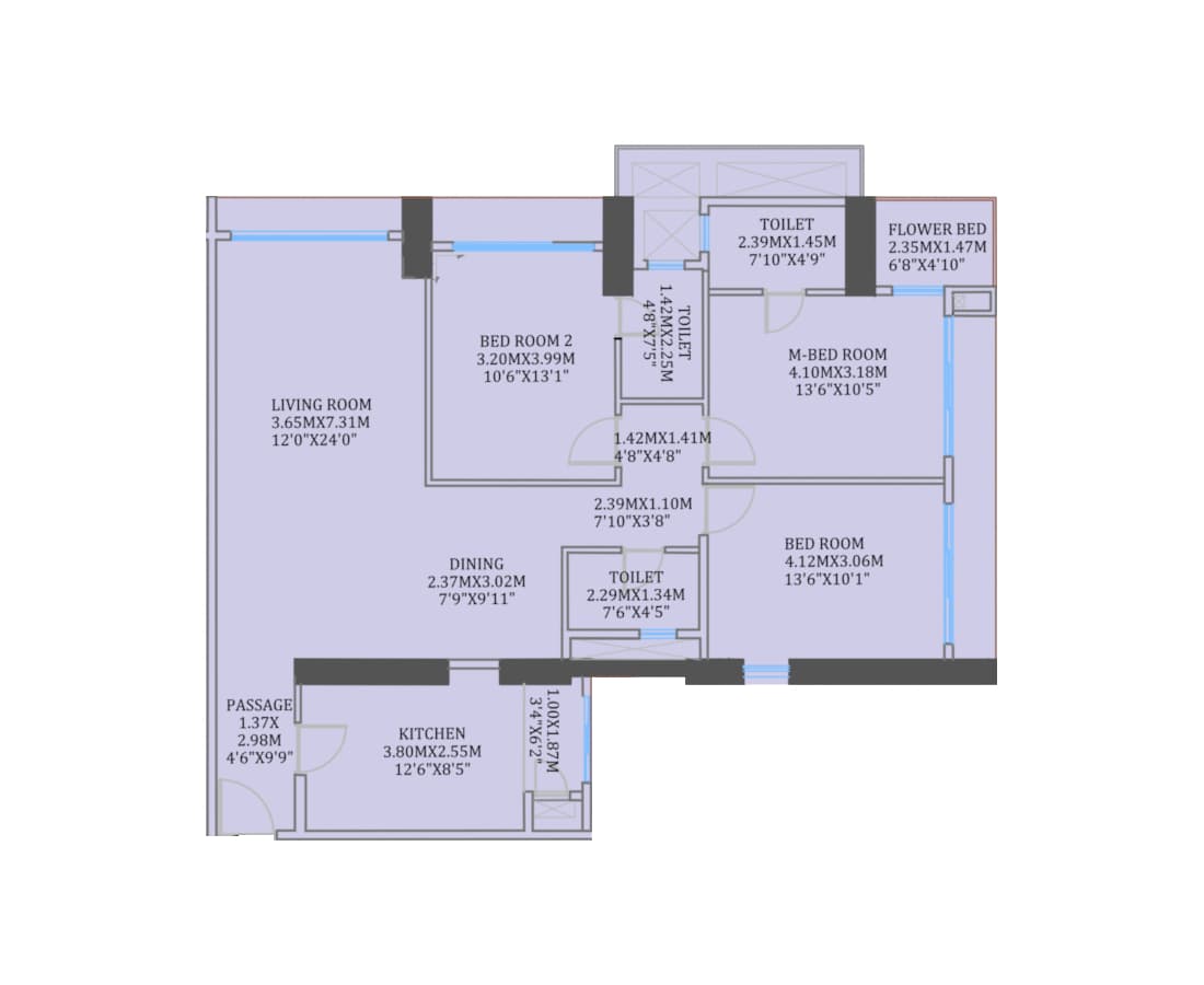3BHK Type3 floor plan