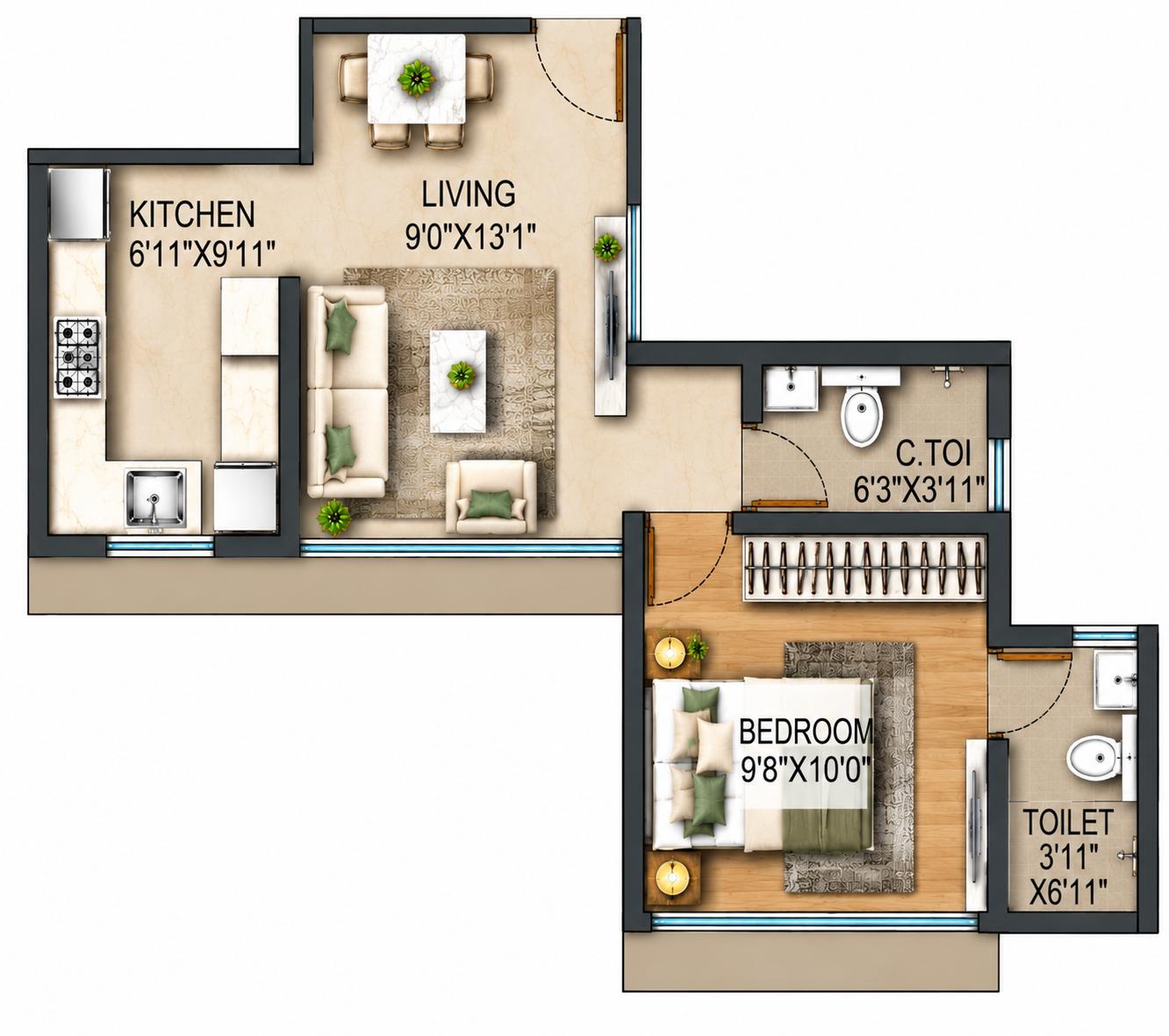 1BHK floor plan