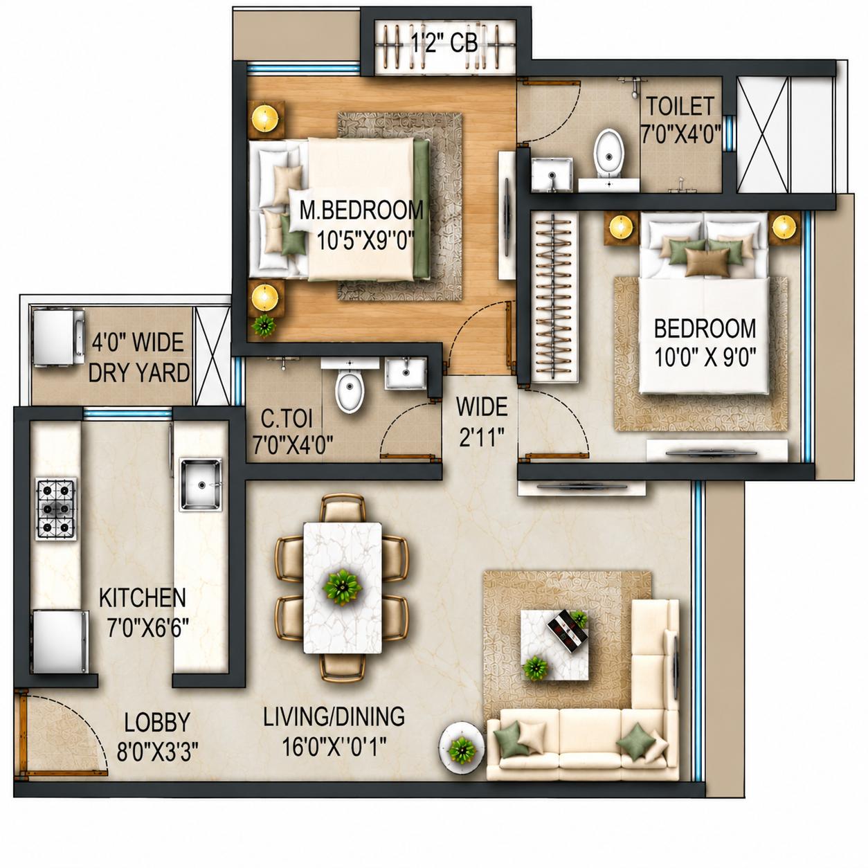 2BHK Elite floor plan