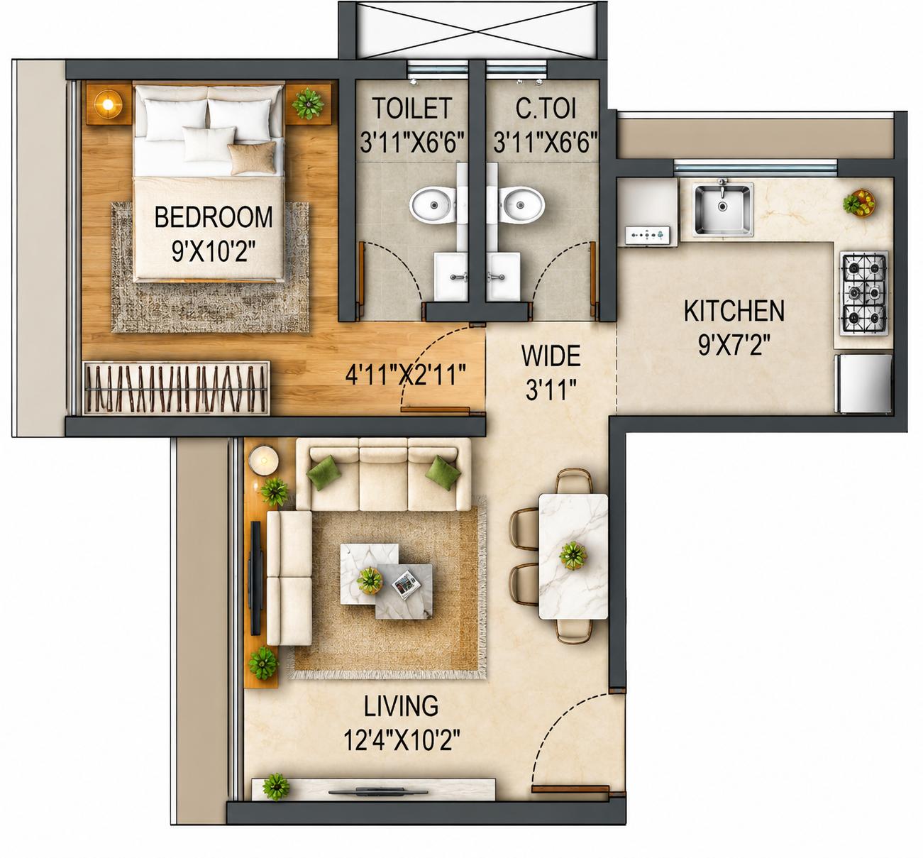 1BHK Elite floor plan