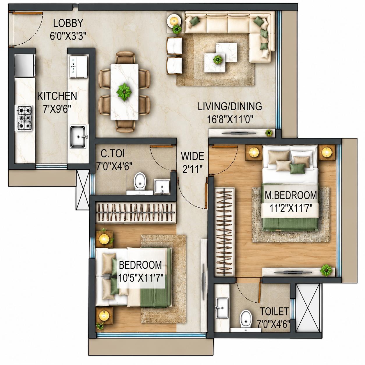 2BHK Luxury floor plan