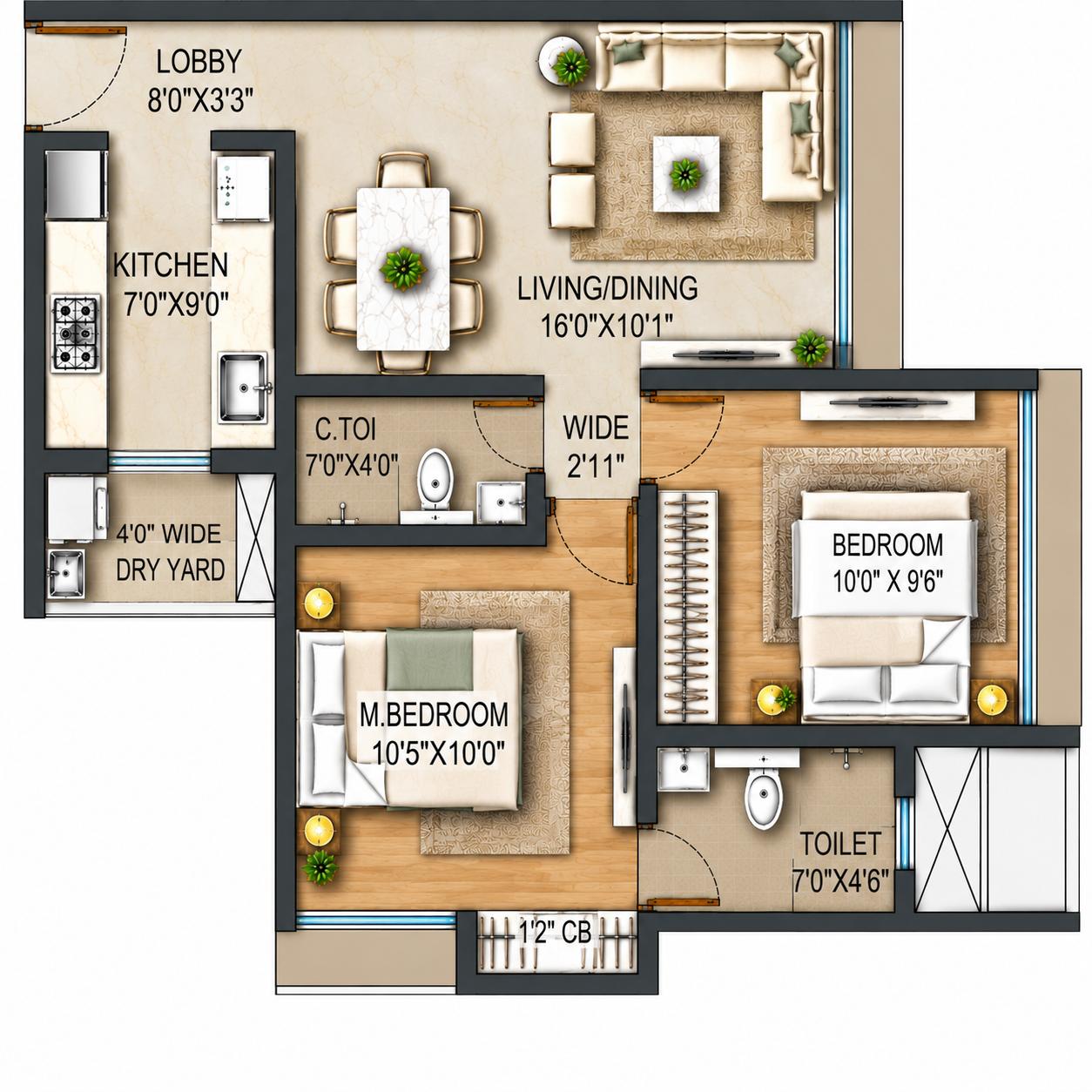 2BHK Premium floor plan