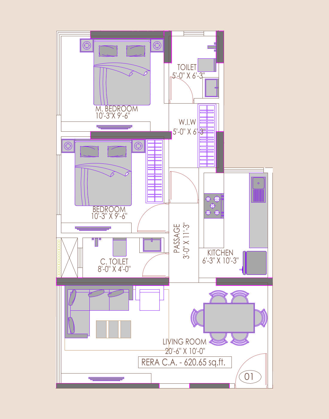 2 BHK Type2 floor plan
