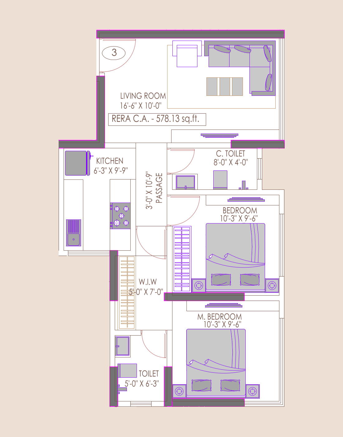 2 BHK Type1 floor plan