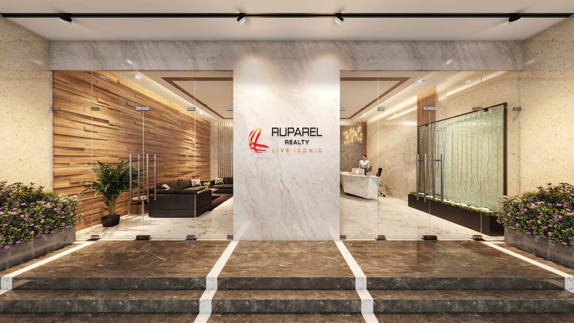 Grand entrance lobby at Ruparel Westsky, Kandivali West