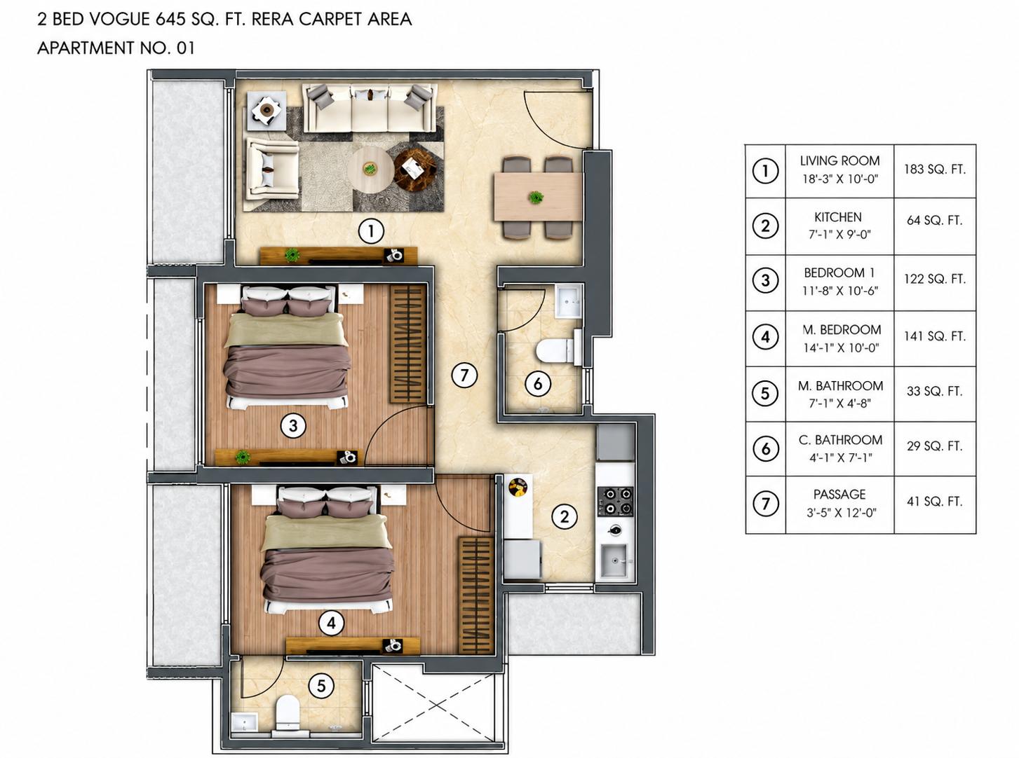 2BHK floor plan