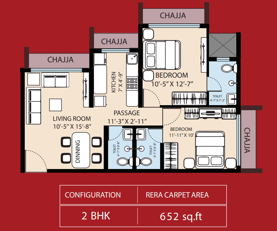2 BHK floor plan