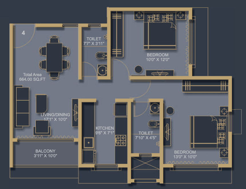 2BHK Premium floor plan
