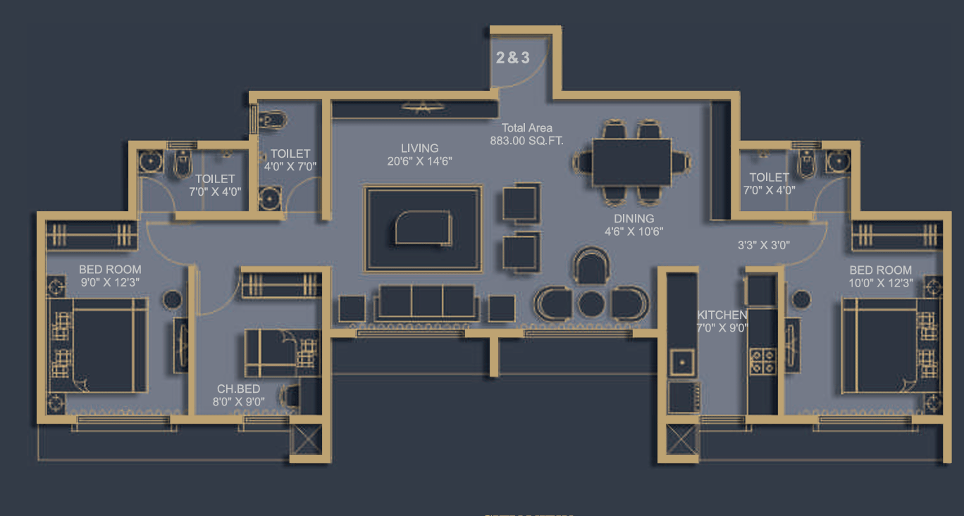 3BHK floor plan