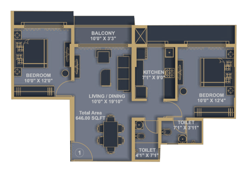 2BHK floor plan