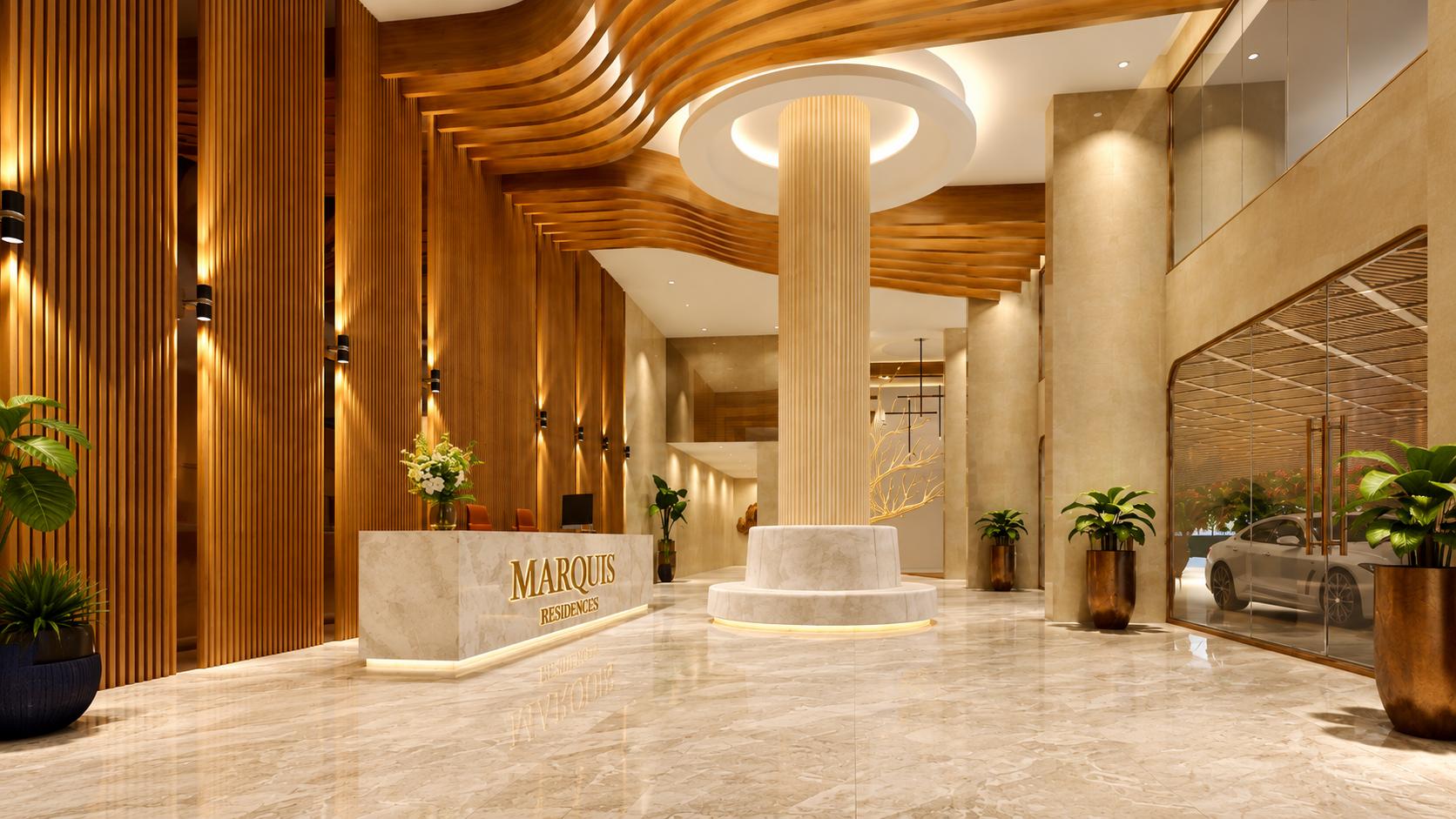 Grand entrance lobby at Gurnani Marquis  Residences, Malad West