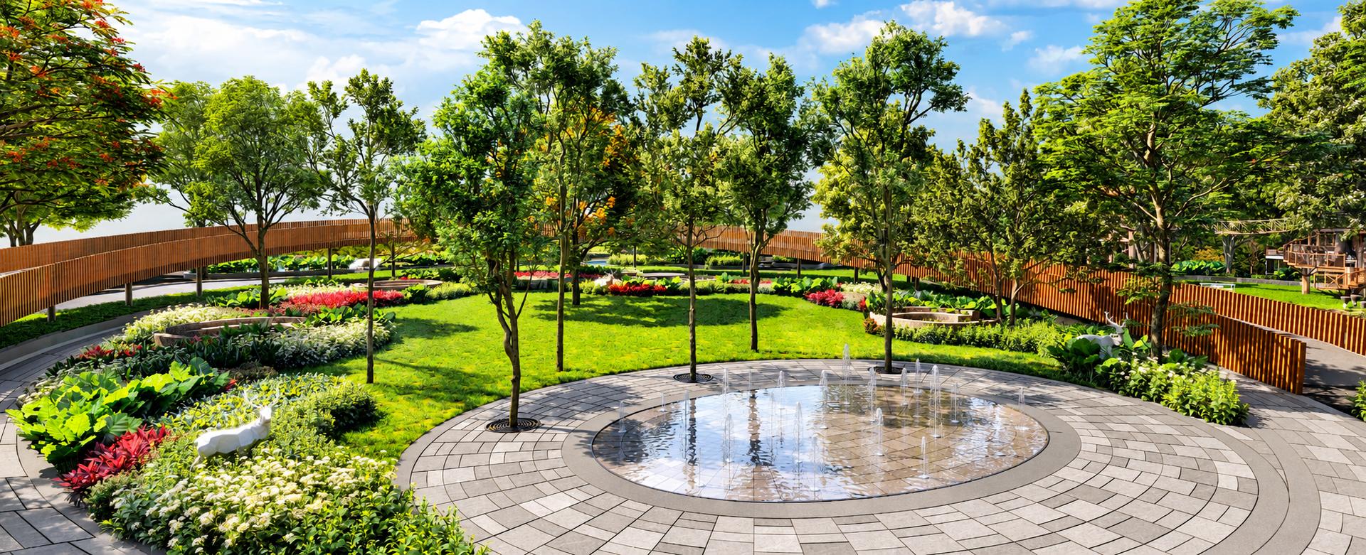 Landscaped gardens at Lodha Aureus, Sewri