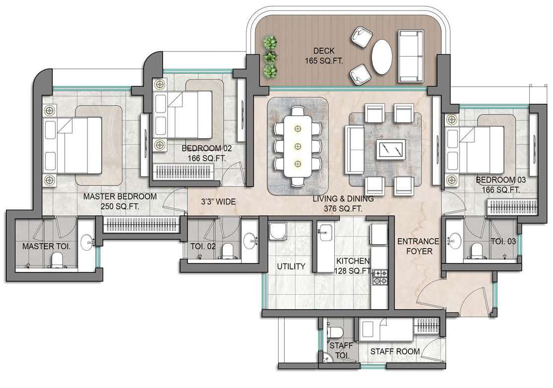 3BHK Large floor plan