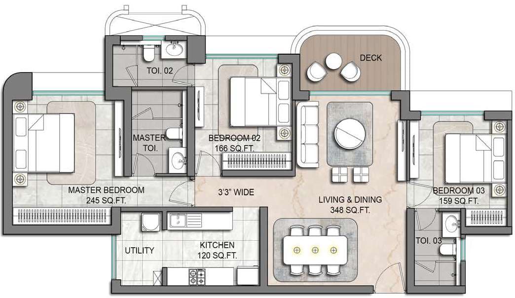 3BHK floor plan