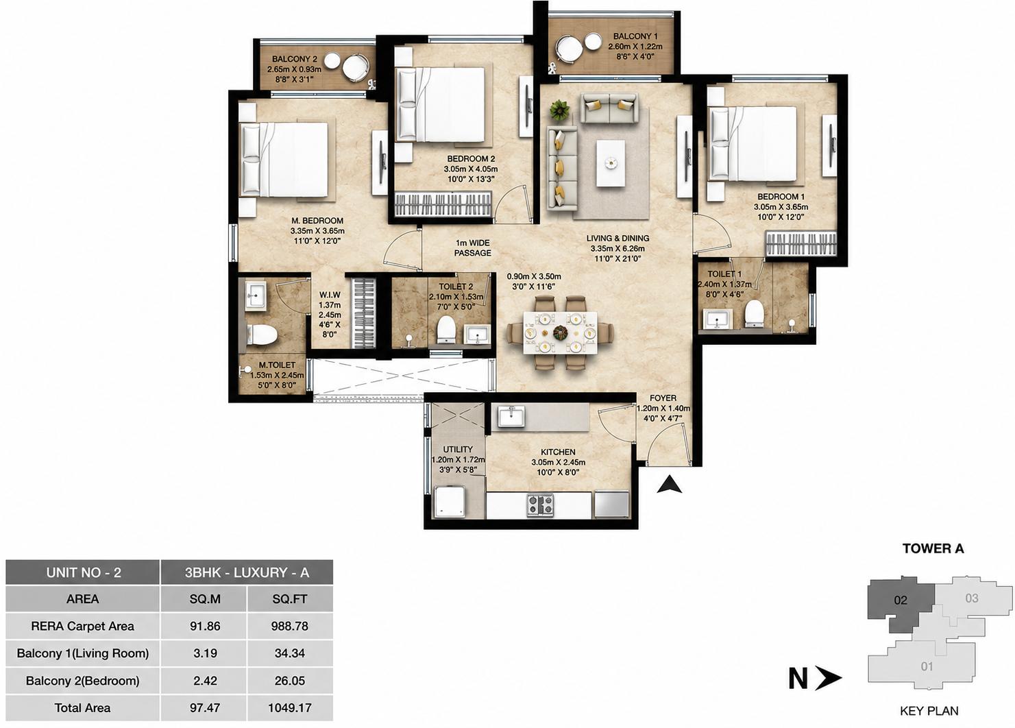 3BHK Luxury floor plan