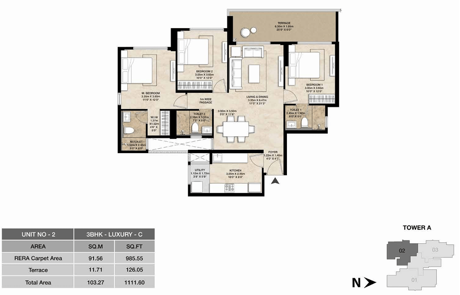 3BHK Luxury C floor plan