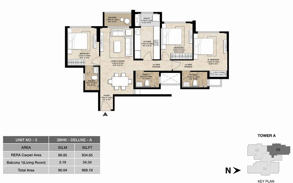 3BHK Deluxe floor plan