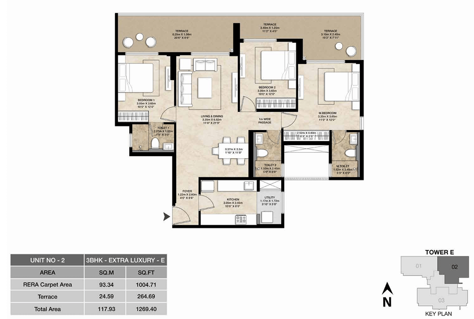 3BHK Extra Luxury E floor plan