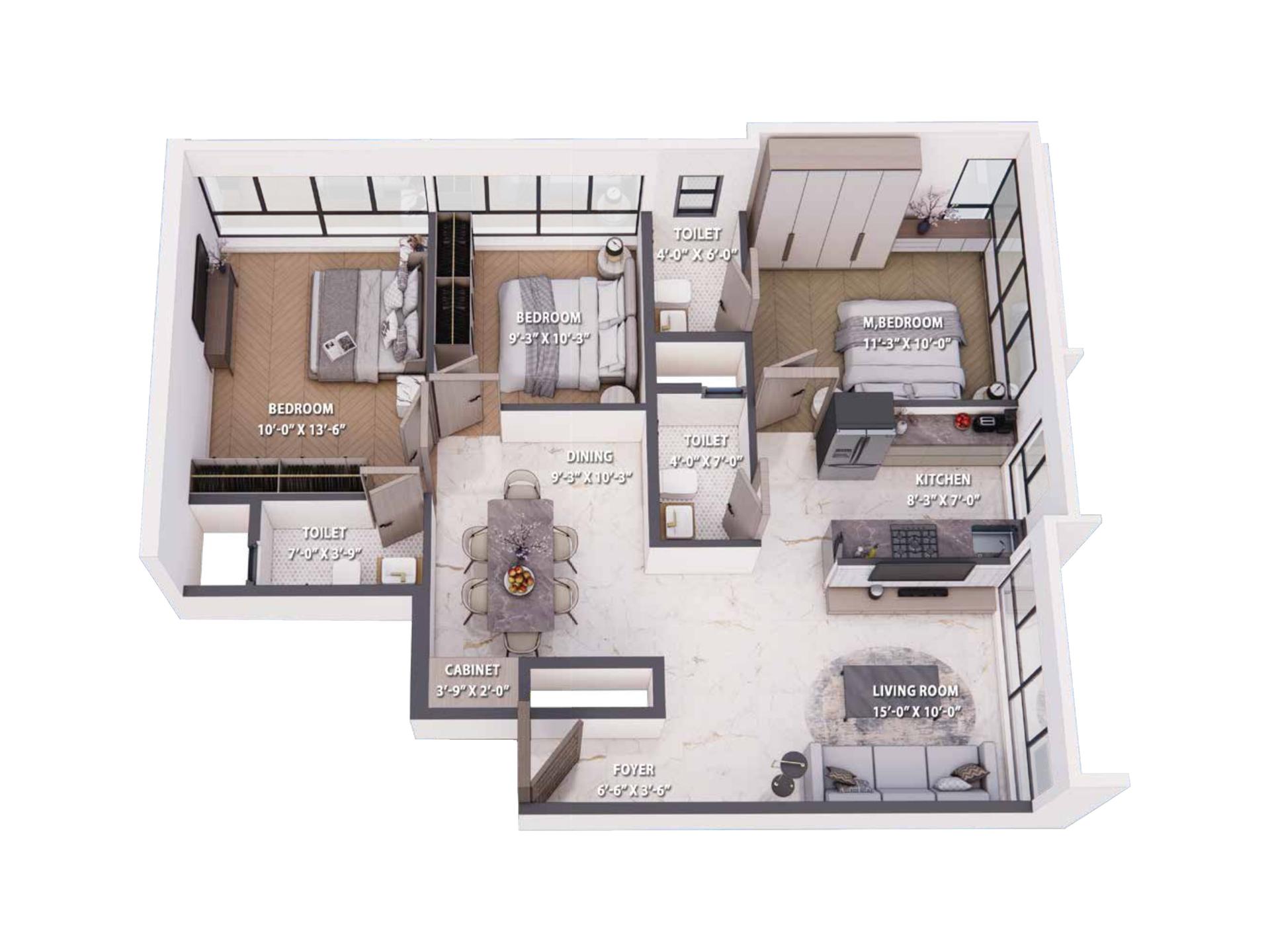 3 BHK Type 2 floor plan