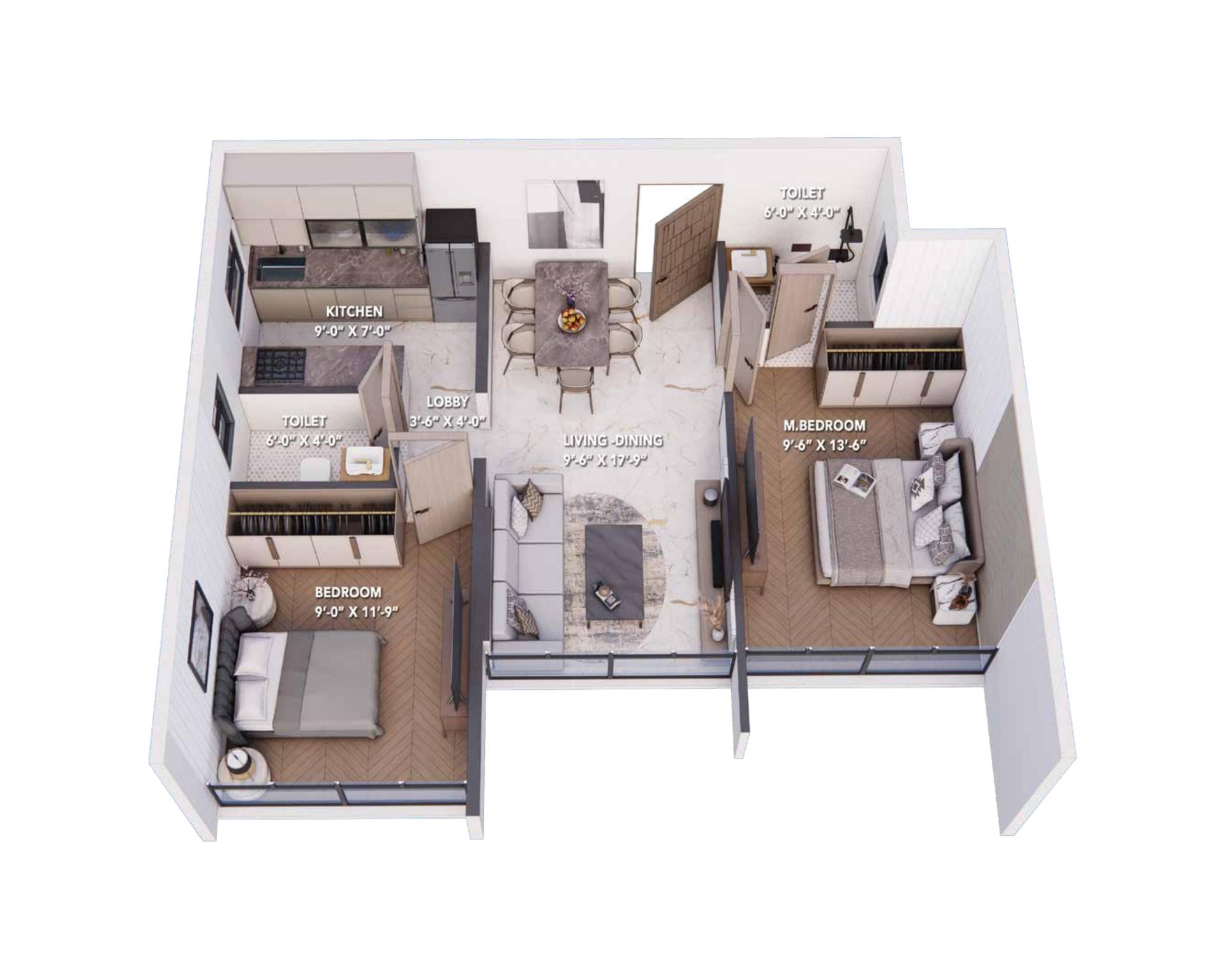 2 BHK Type1 floor plan