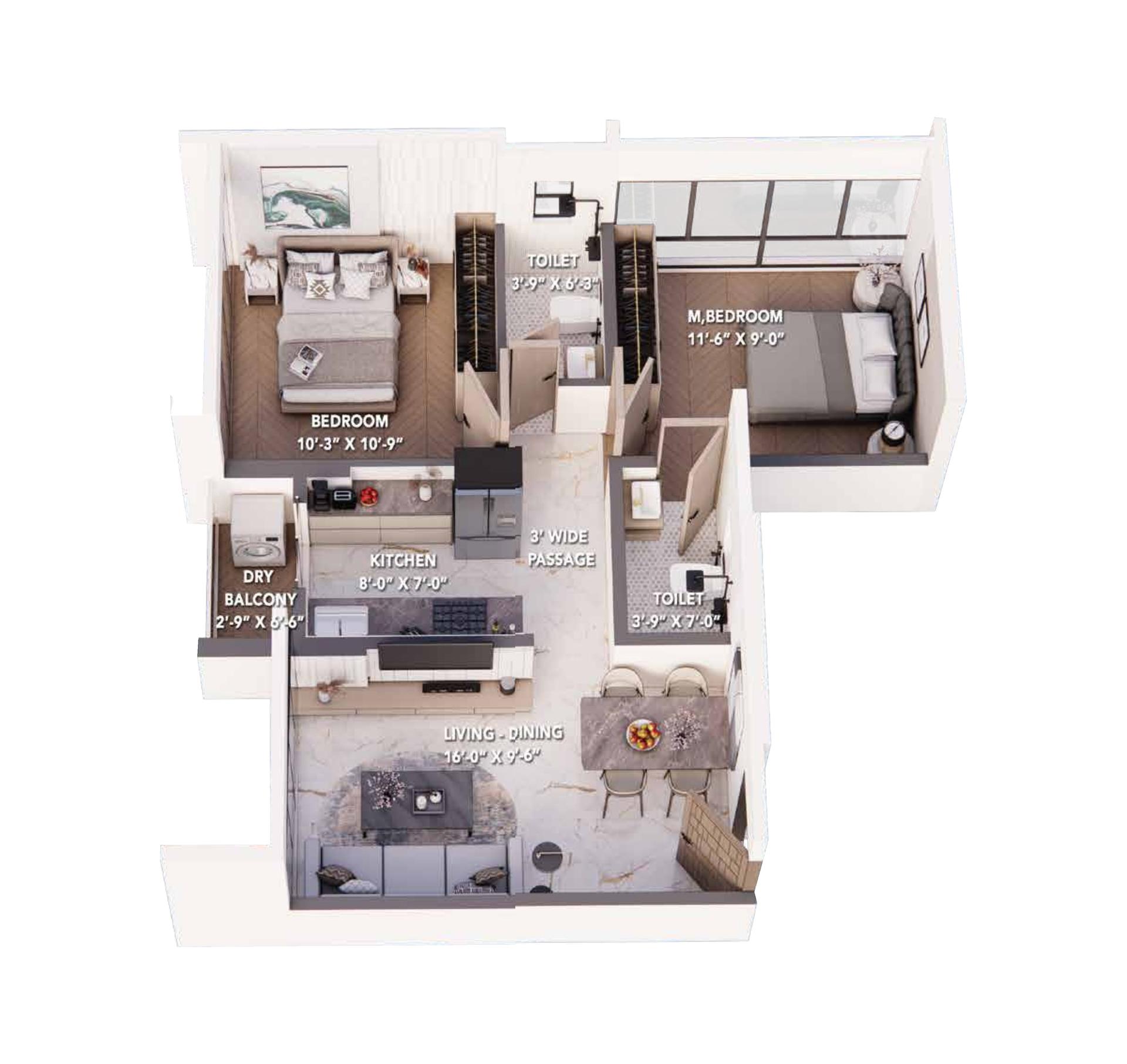 2 BHK Type2 floor plan