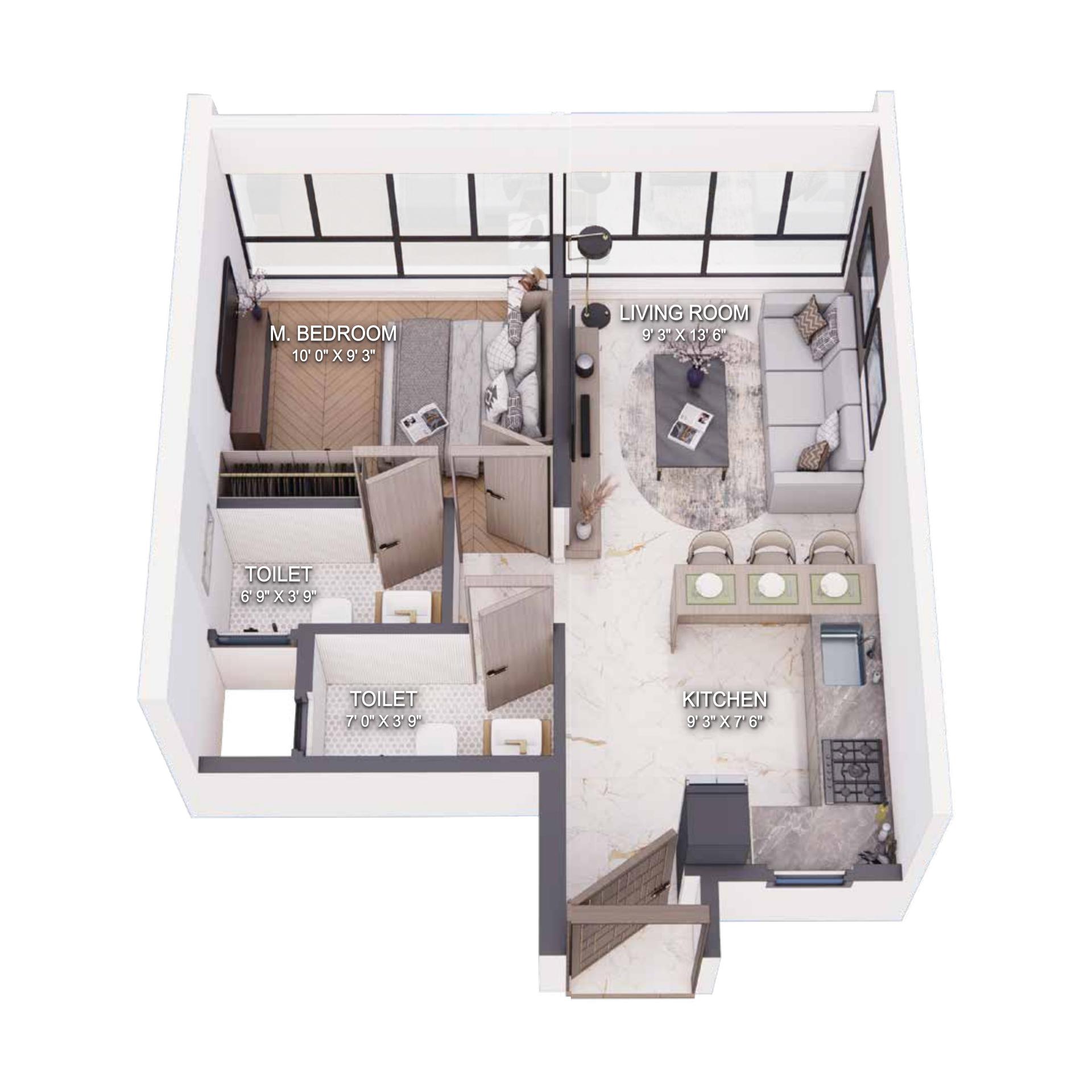 1 BHK Type1 floor plan