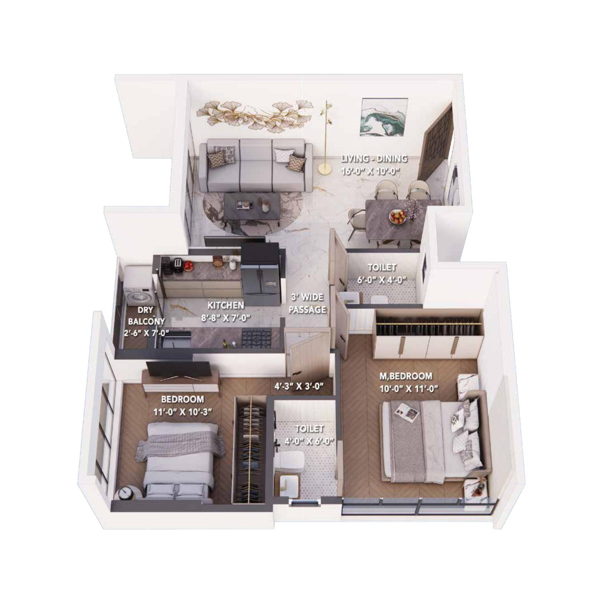 2 BHK Type4 floor plan