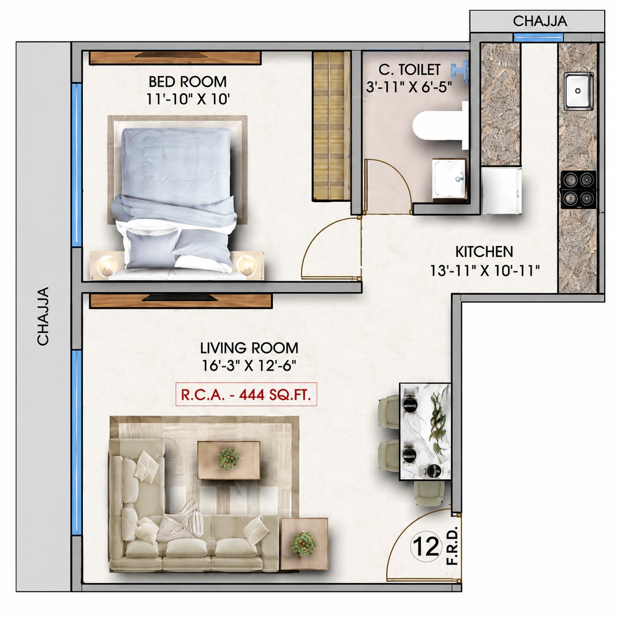 1BHK Luxury floor plan