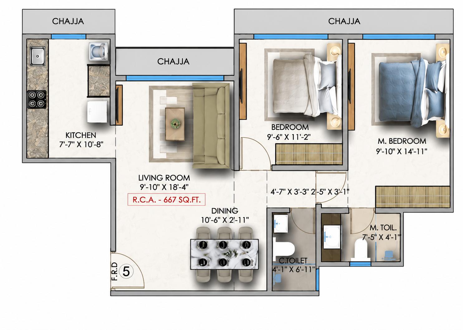 2BHK Elite floor plan