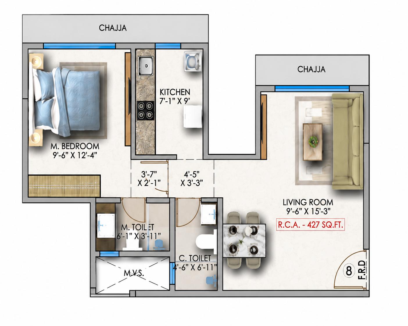 1BHK Premium floor plan