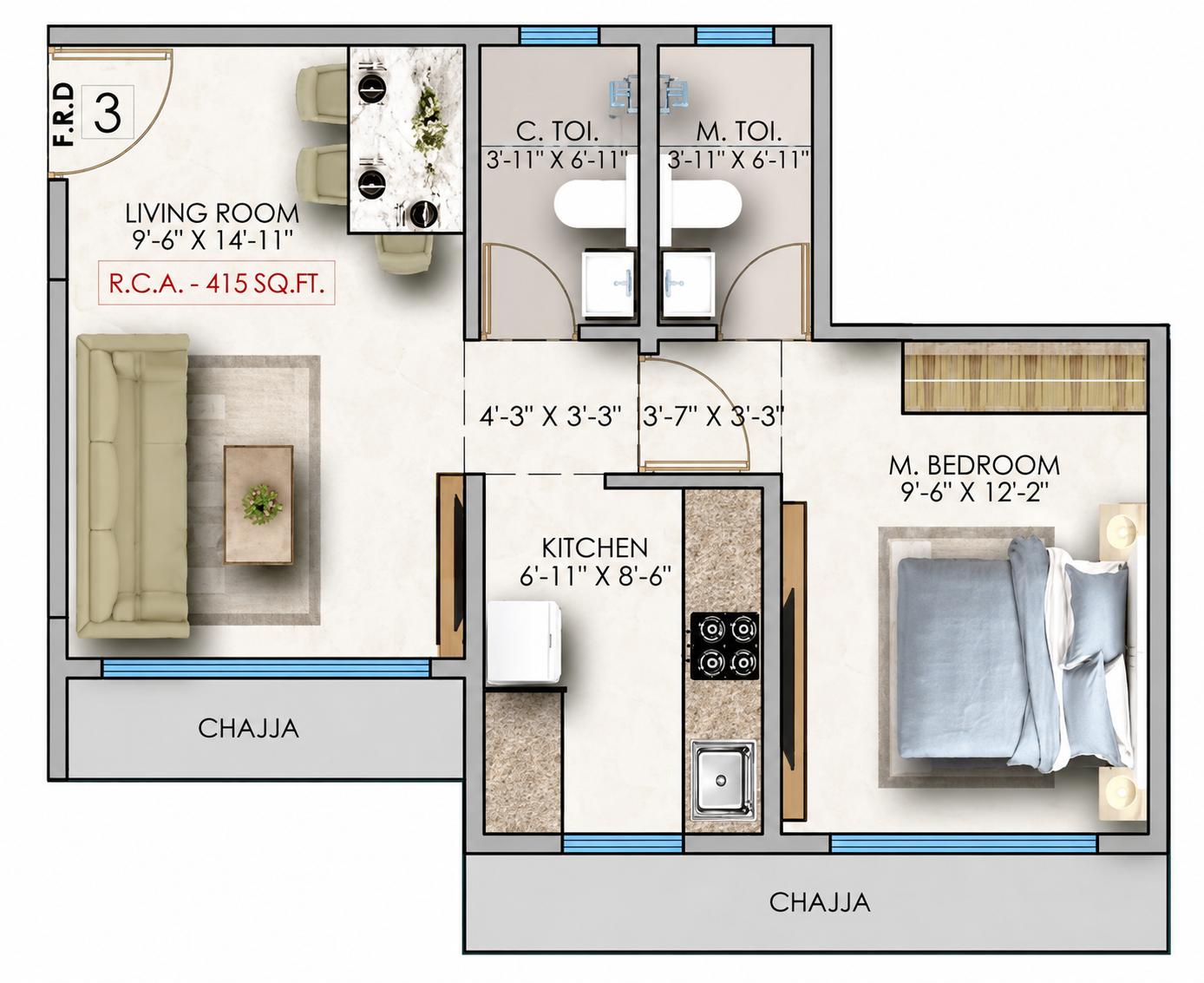 1BHK floor plan