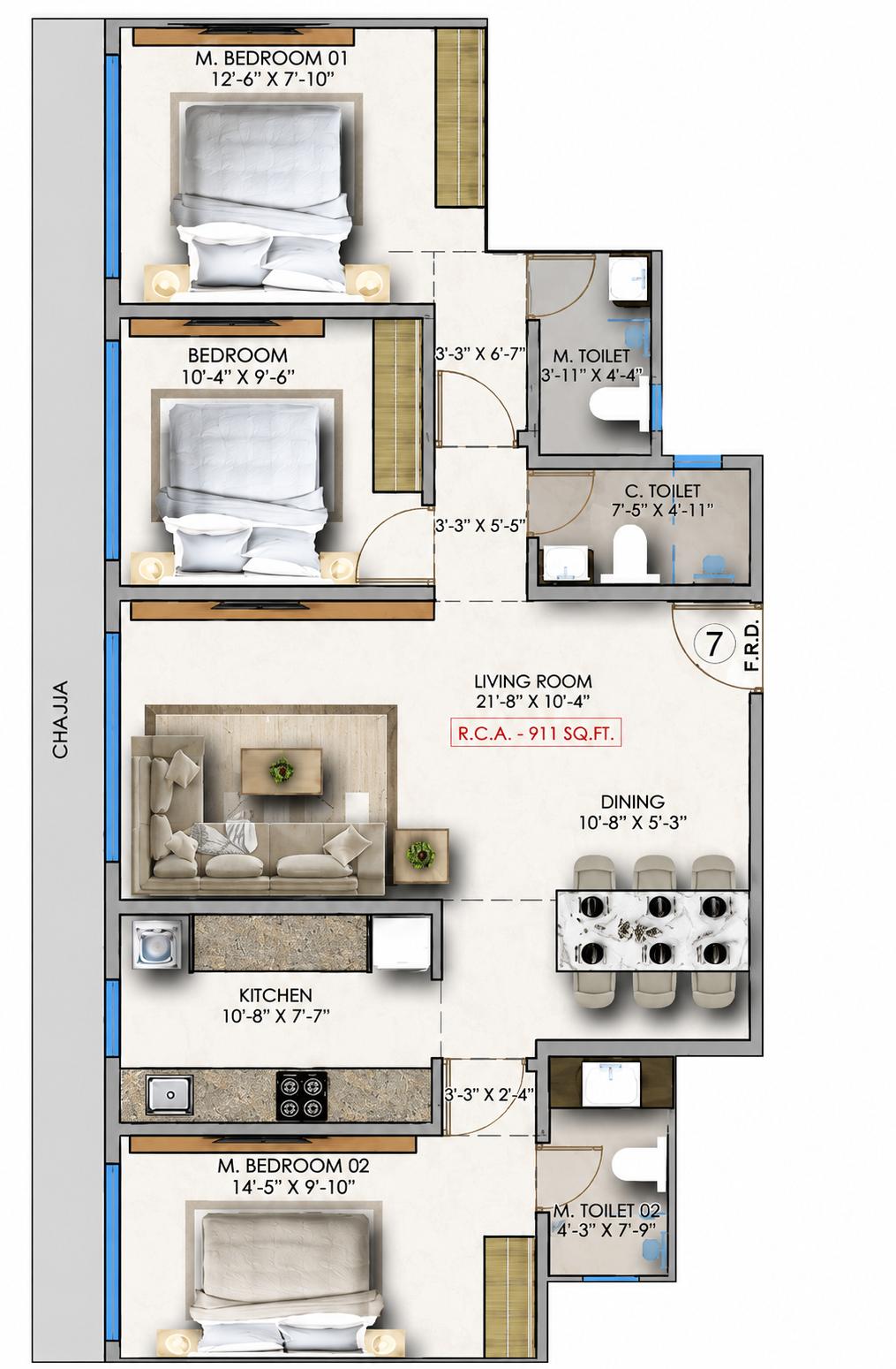3BHK Premium floor plan