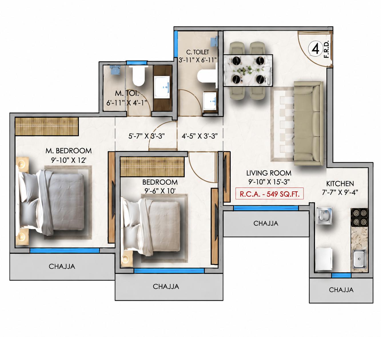 2BHK floor plan