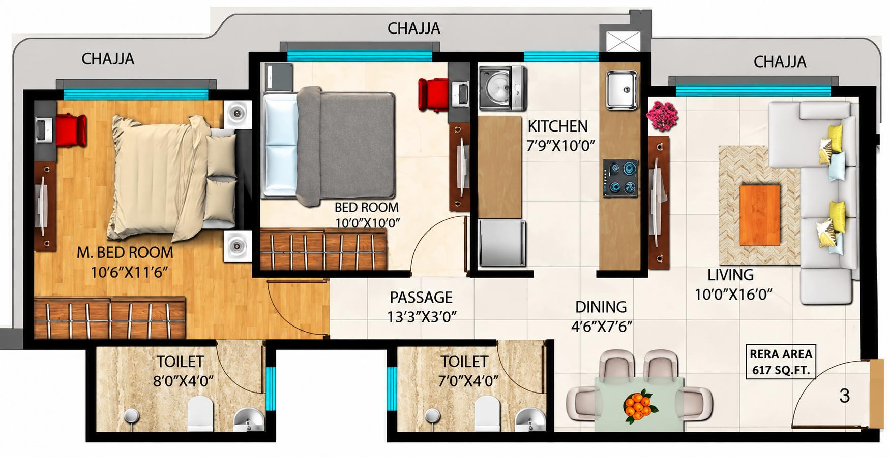 2BHK Premium floor plan
