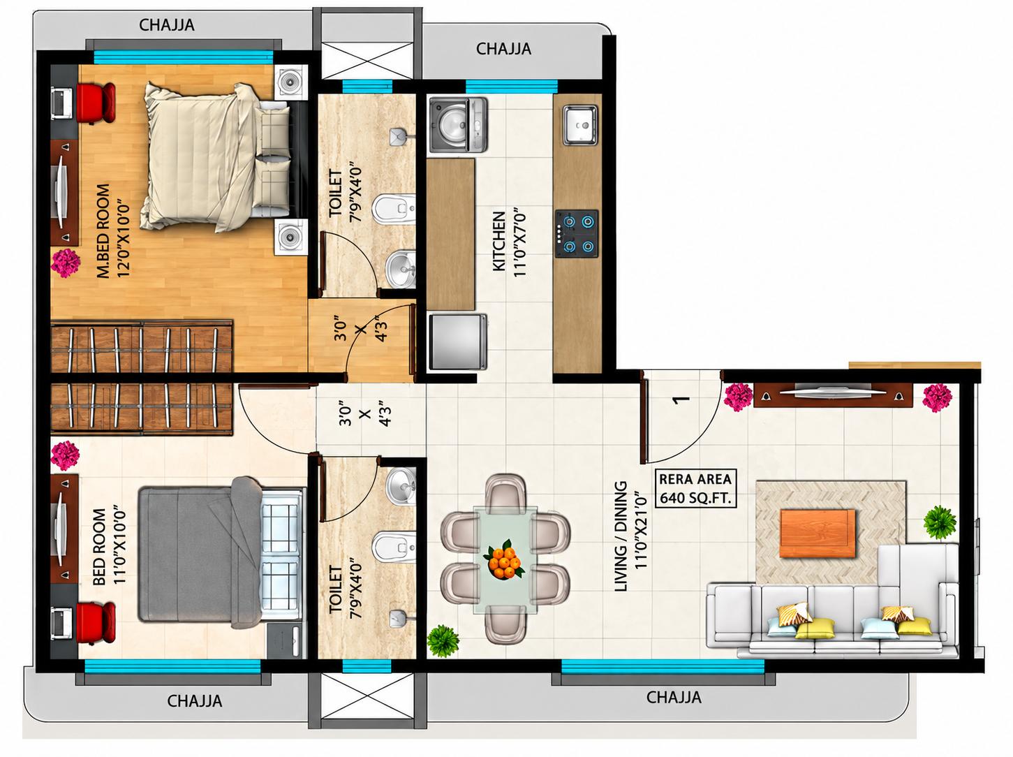 2BHK Luxury floor plan