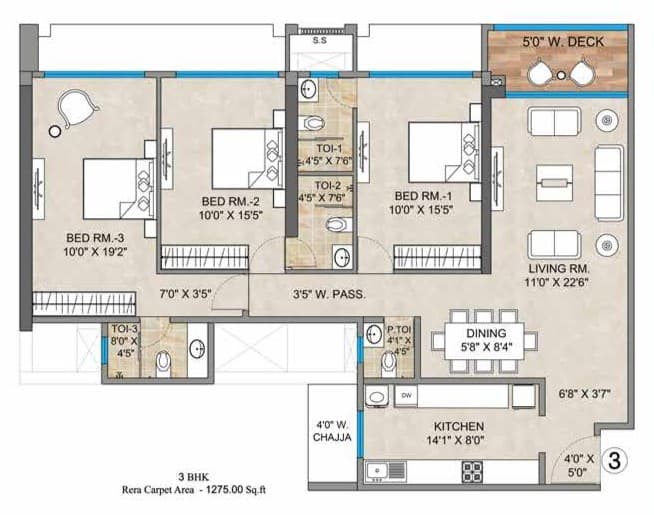 3 BHK Type 2 floor plan