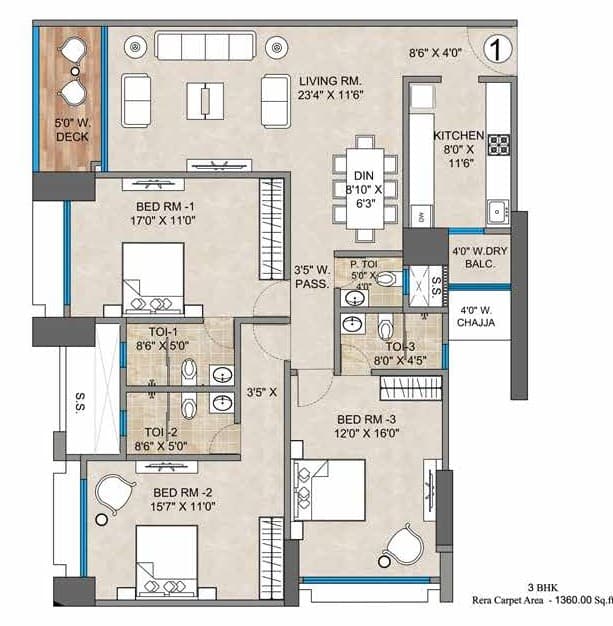 3 BHK Type3 floor plan