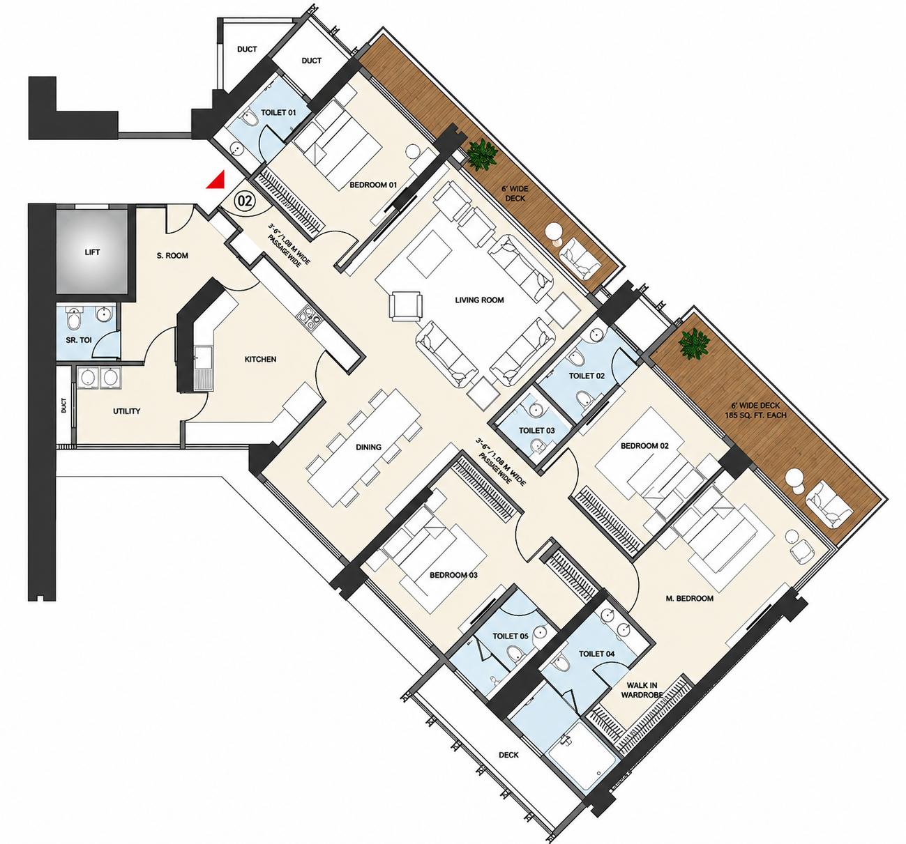 4BHK Grand floor plan