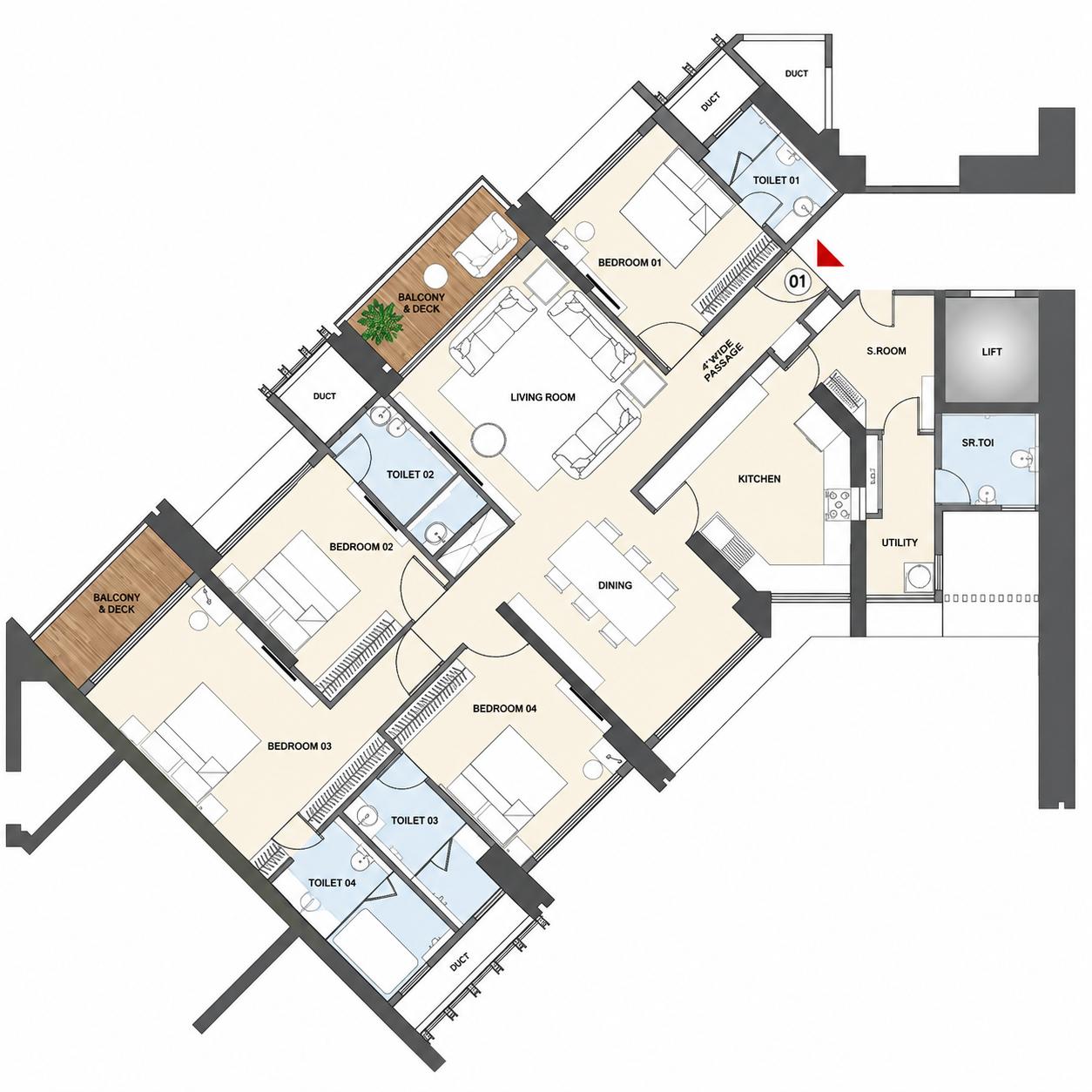 4BHK floor plan