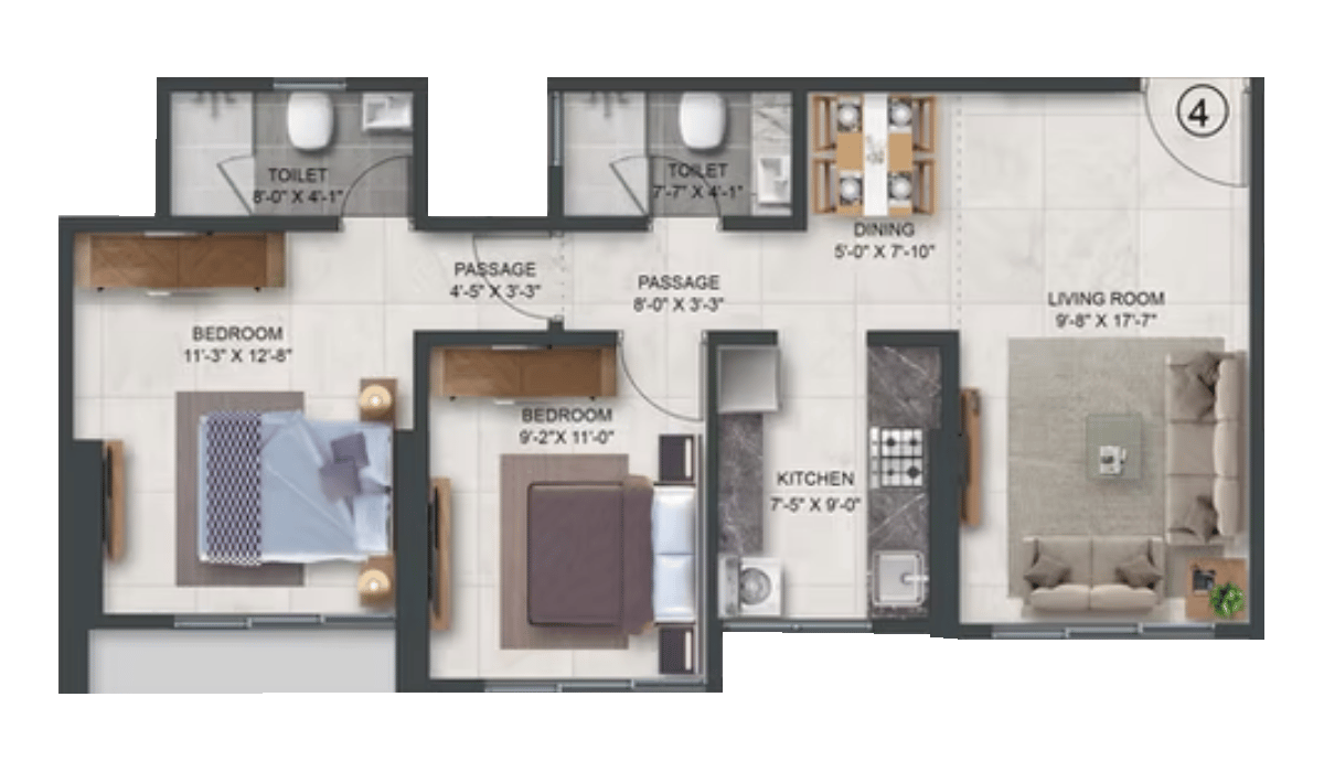 2 BHK Type1 floor plan