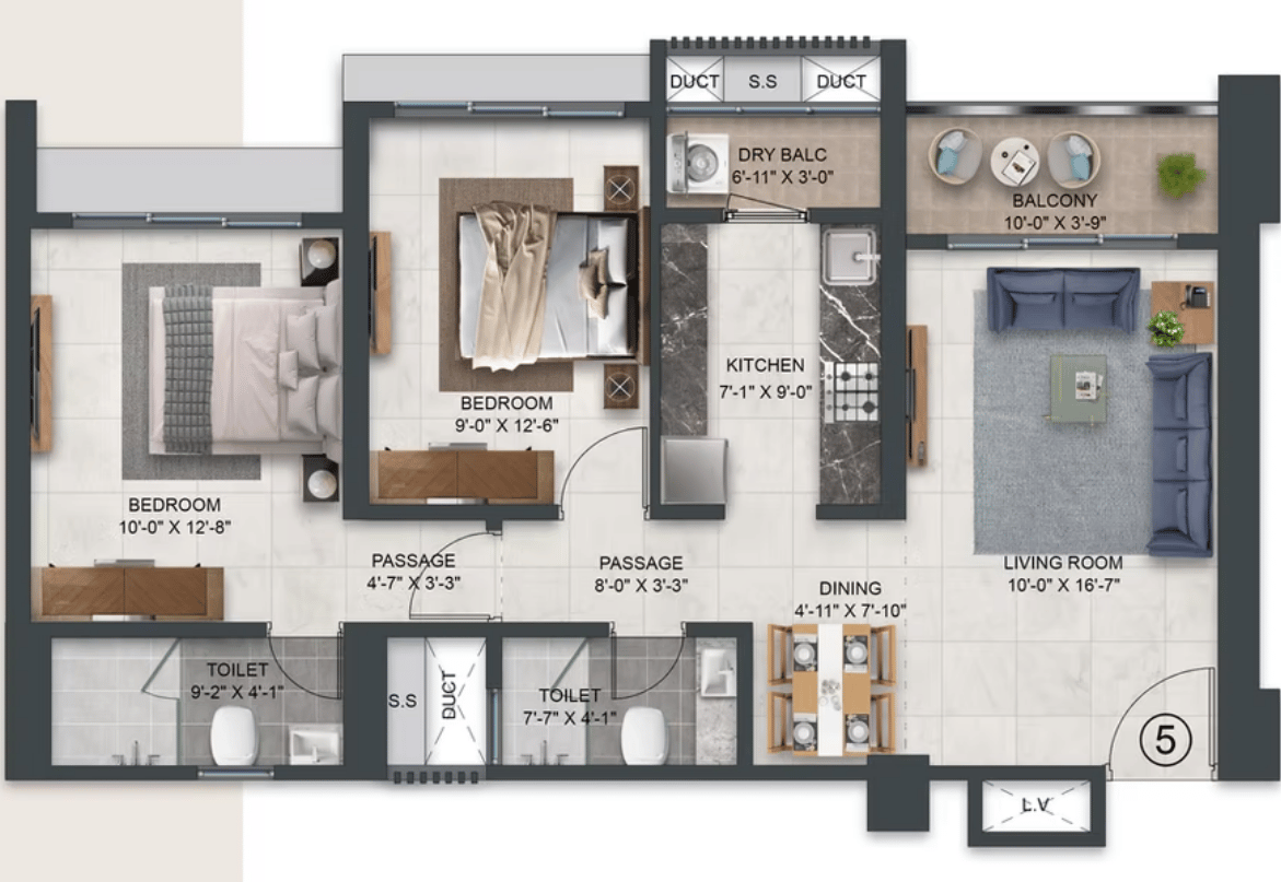 2 BHK Type4 floor plan