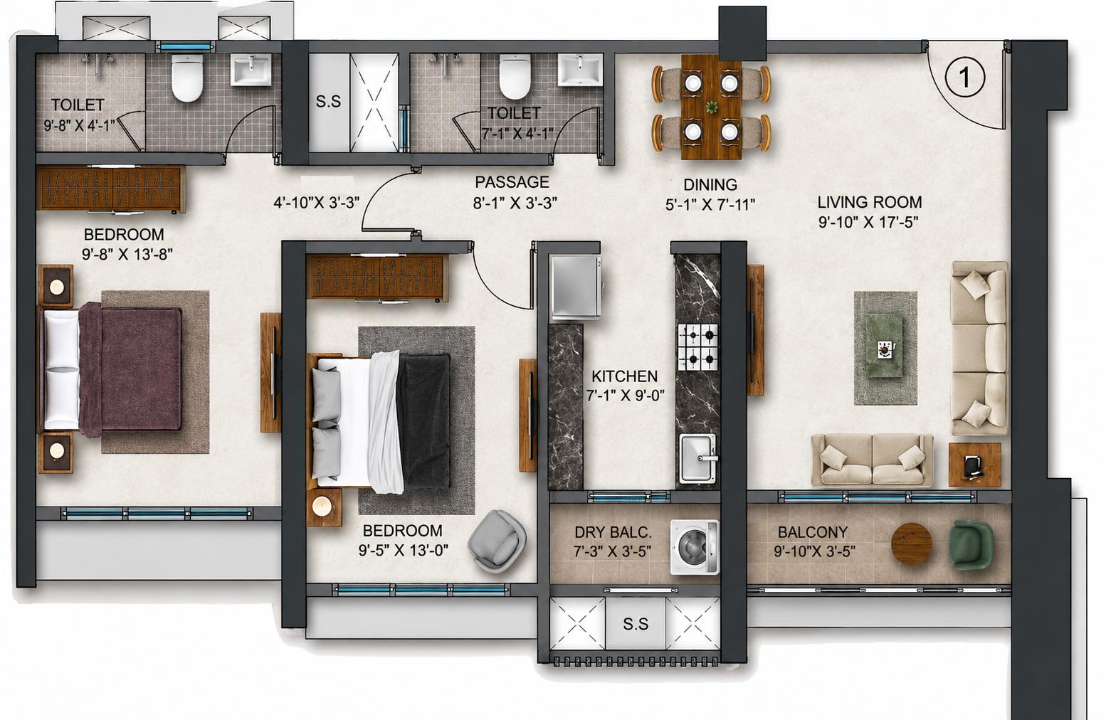 2 BHK Type5 floor plan