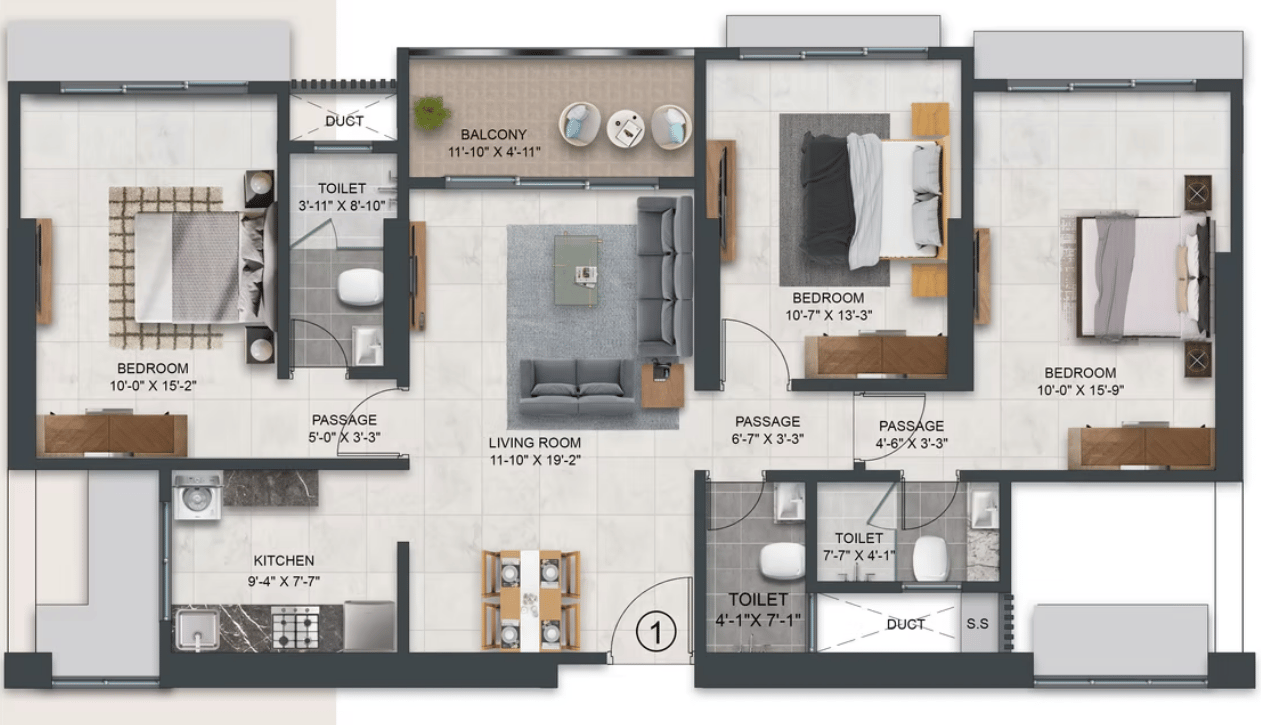 3 BHK Type3 floor plan